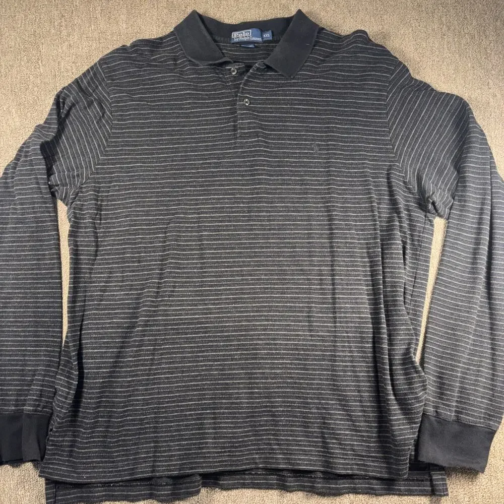 Vintage Polo Ralph Lauren Men’s Long Sleeve Polo Shirt Striped 2XL Black